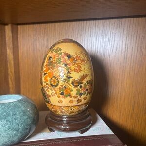 Vintage Satsuma Egg with Wooden Stand